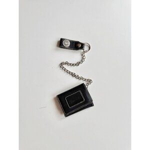 INDIAN MOTORCYCLE Black Leather Logo Embossed Chain Trifold Wallet